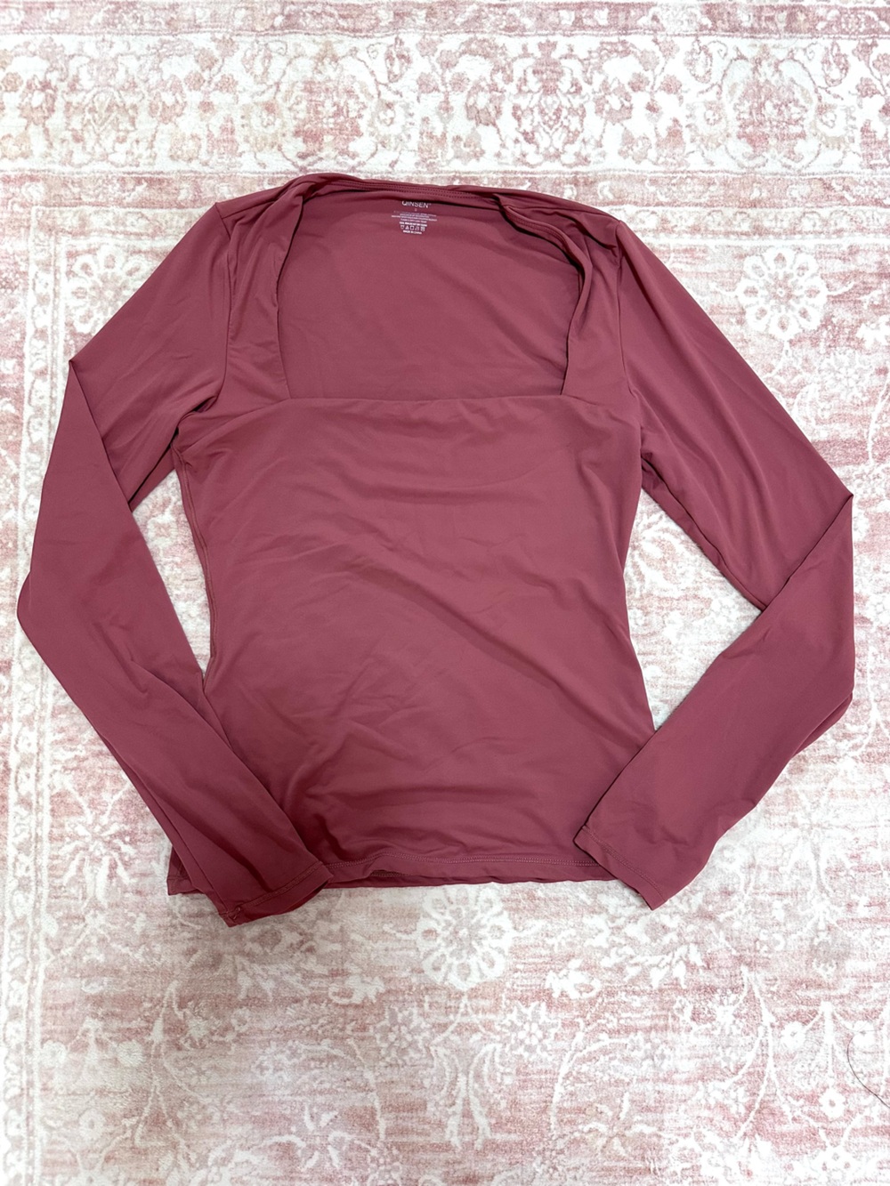 Dusty Rose 🪷 Fitted Square Neck Long Sleeve Top - Picture 4 of 10